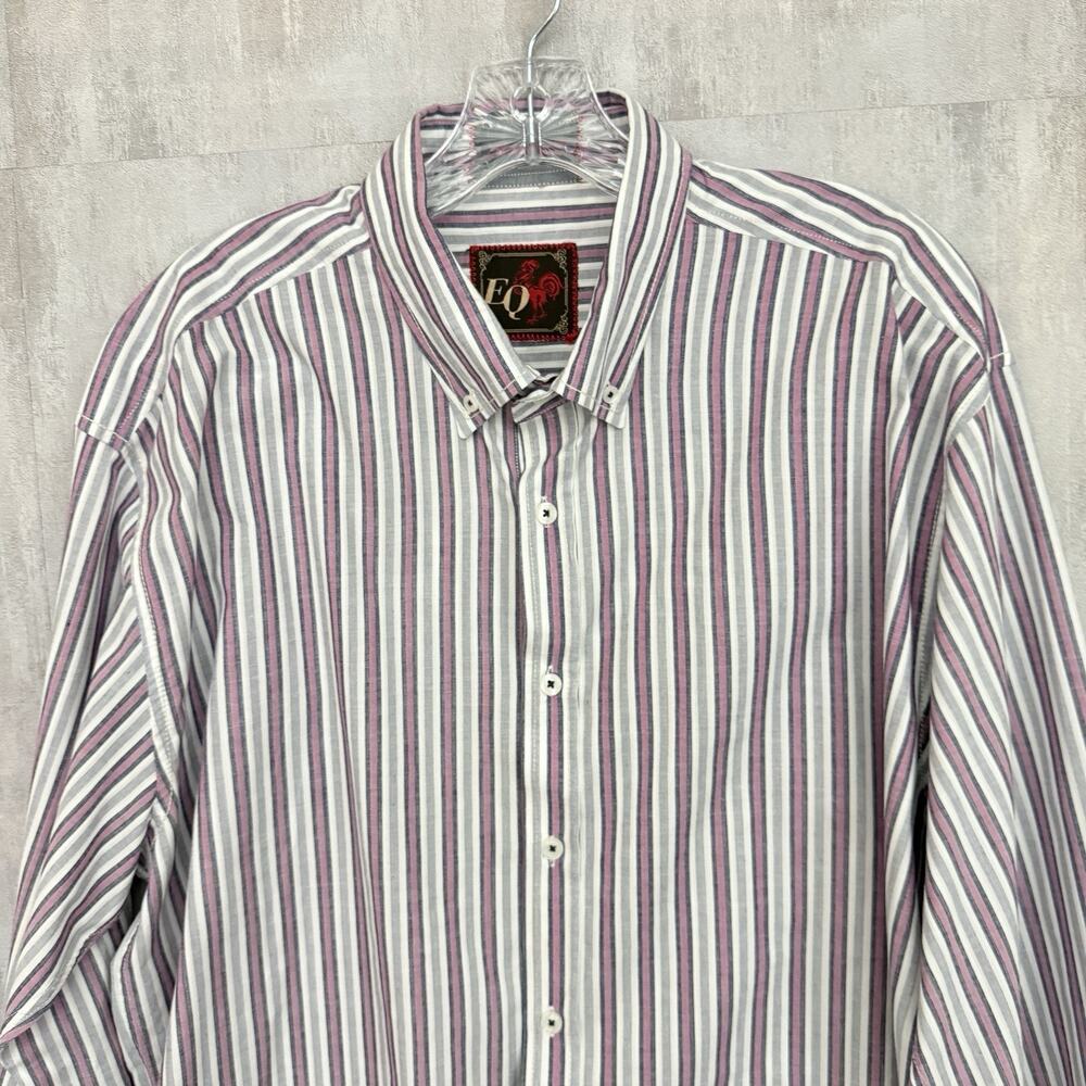 EQ Rooster Shirt Mens XL Gray Striped Cowboy Button Up Western Rancher Cotton